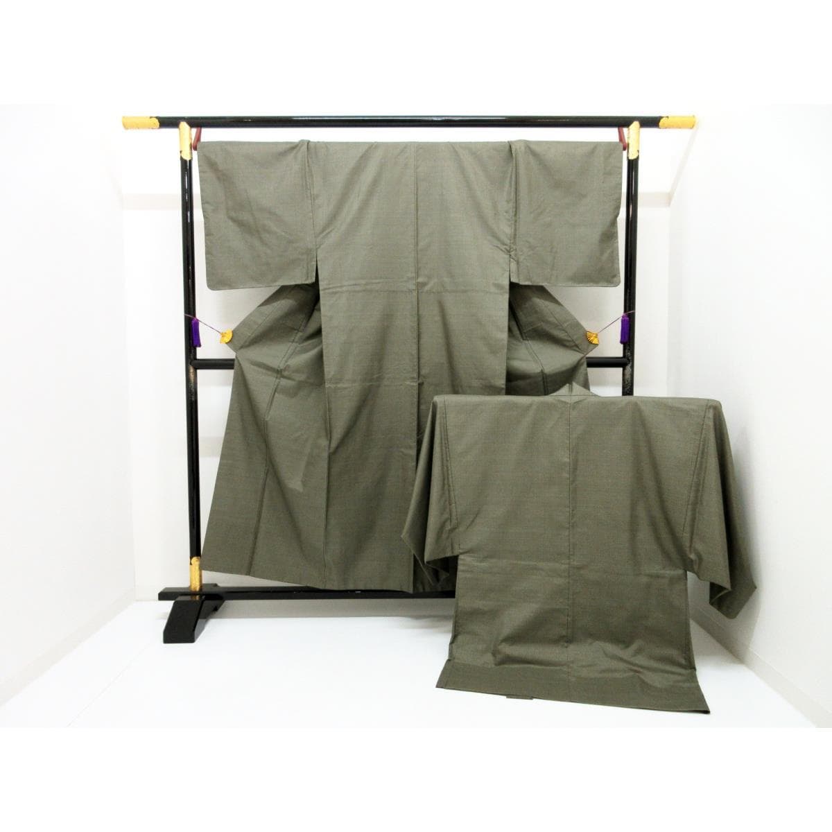 Men's pongee kimono and haori 2-piece set