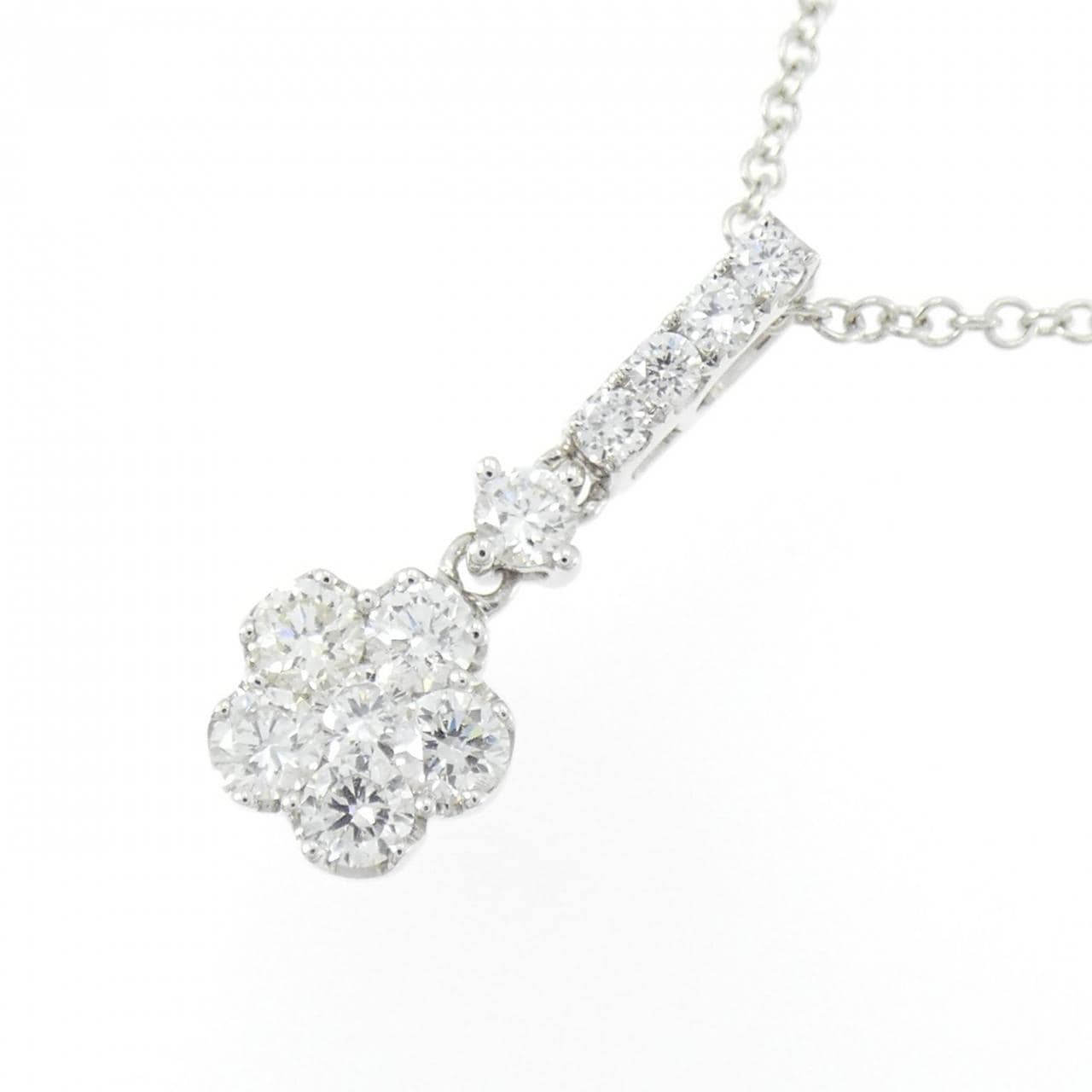 K18WG フラワー ダイヤモンド ネックレス 0.60CT