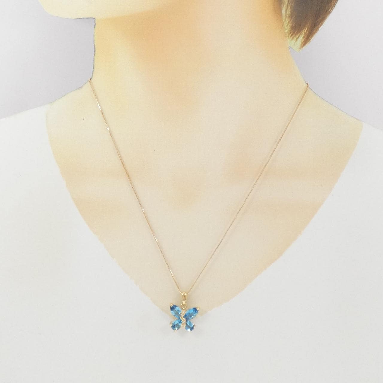 K18YG/K18PG バタフライ ブルートパーズ ネックレス