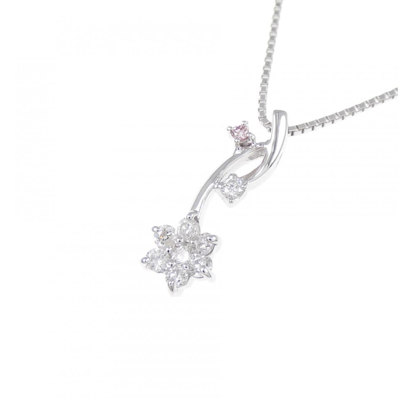 K18WG/750WG フラワー ピンクダイヤモンド ネックレス 0.01CT