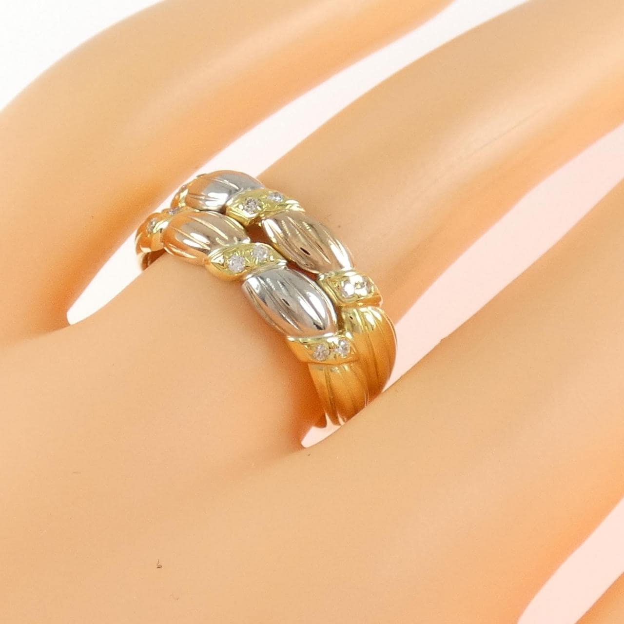 K18YG/PT950/K18PG钻石戒指 0.08克拉