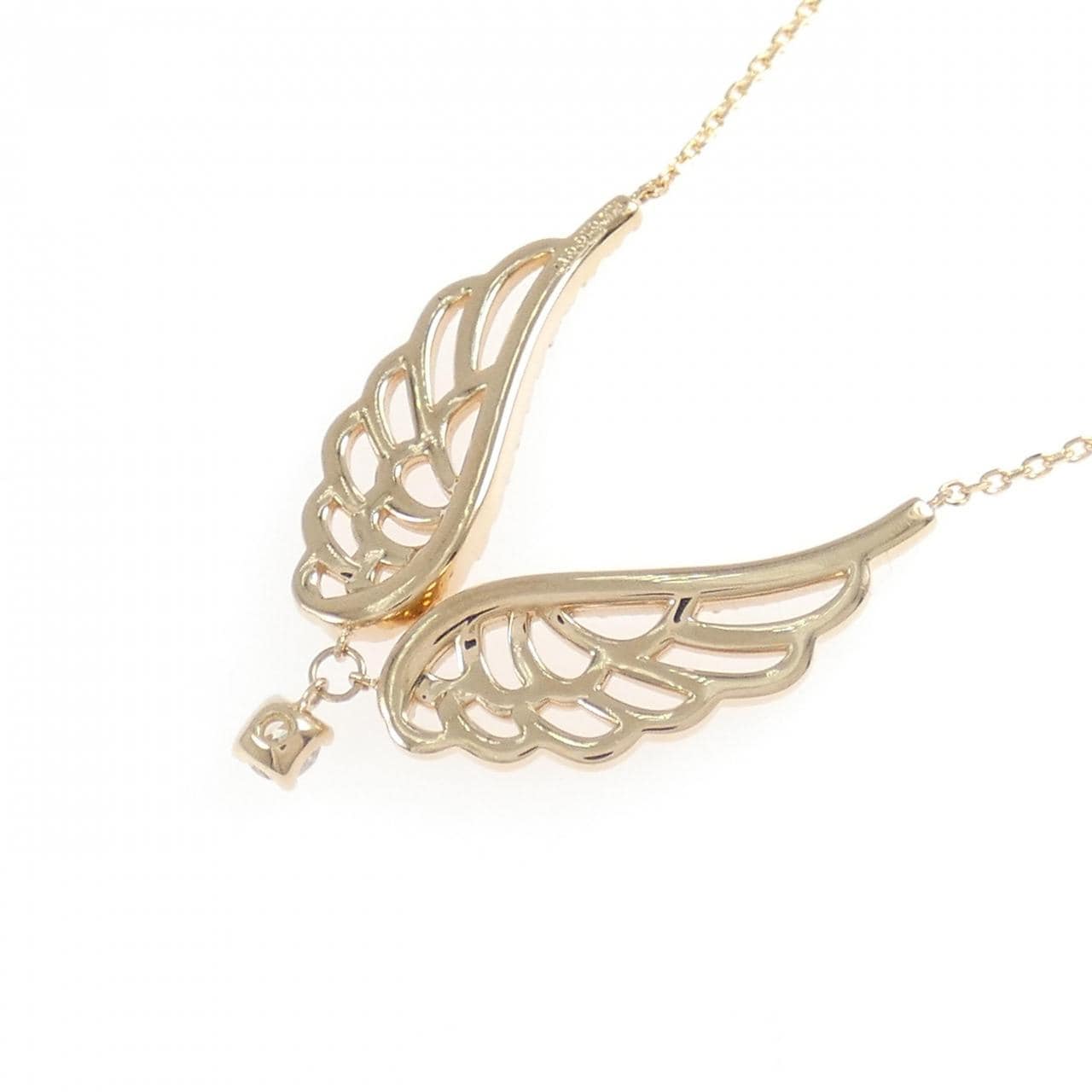 K18PG フェザー ダイヤモンド ネックレス 0.10CT