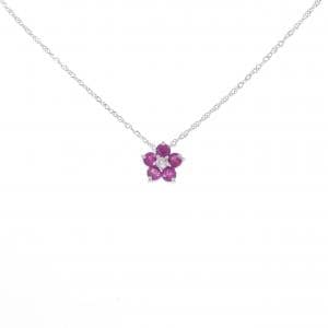 K18WG フラワー ルビー ネックレス 0.25CT