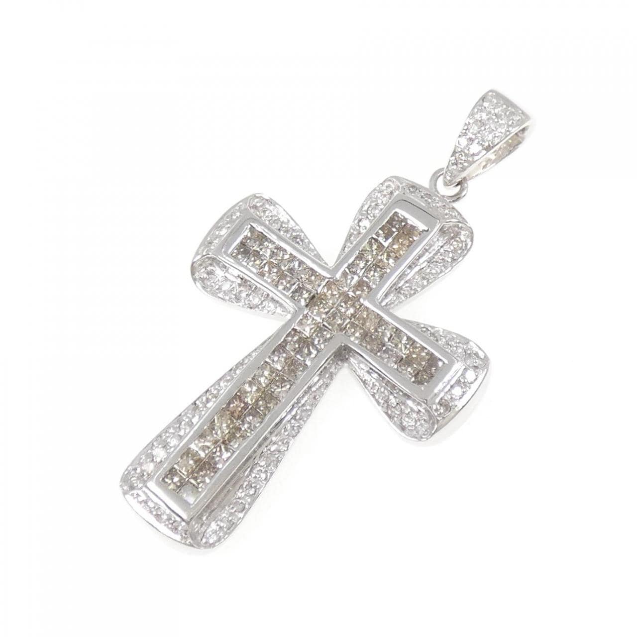 750WG クロス ダイヤモンド ペンダント 2.10CT