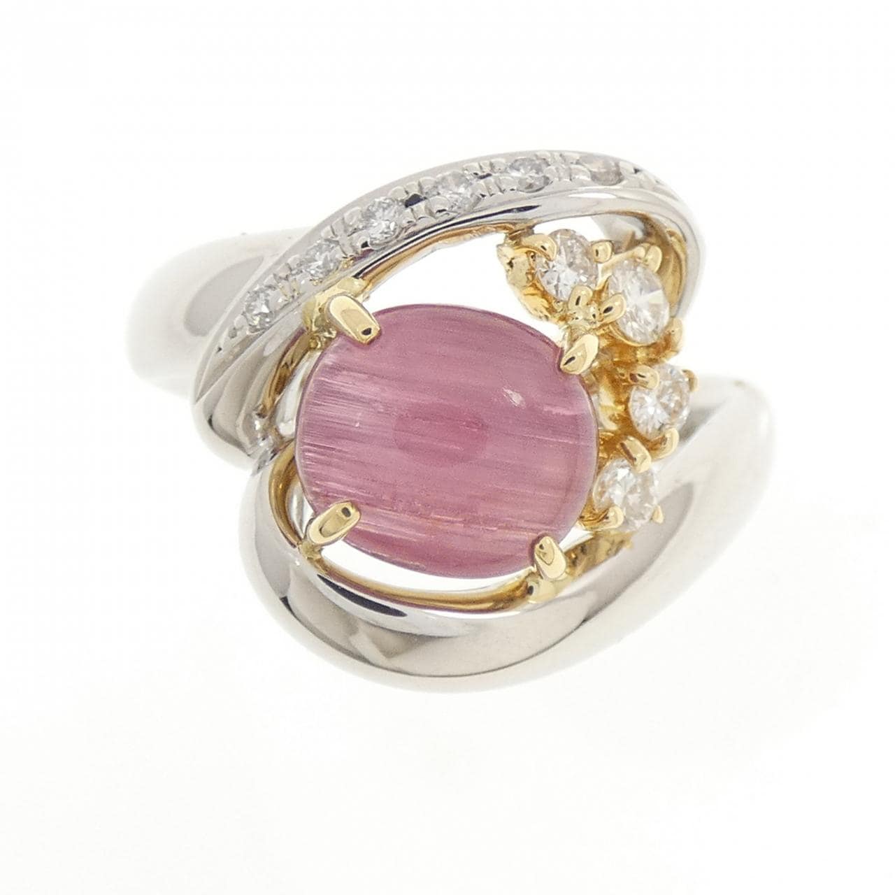 PT900/K18YG トルマリンキャッツアイ リング 1.60CT