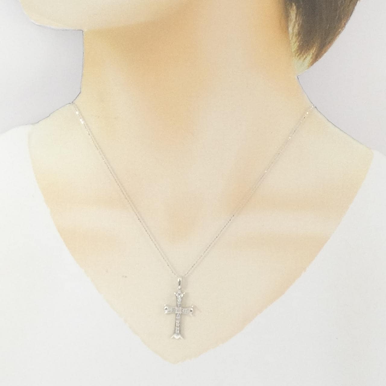 K18WG クロス ダイヤモンド ネックレス 0.30CT