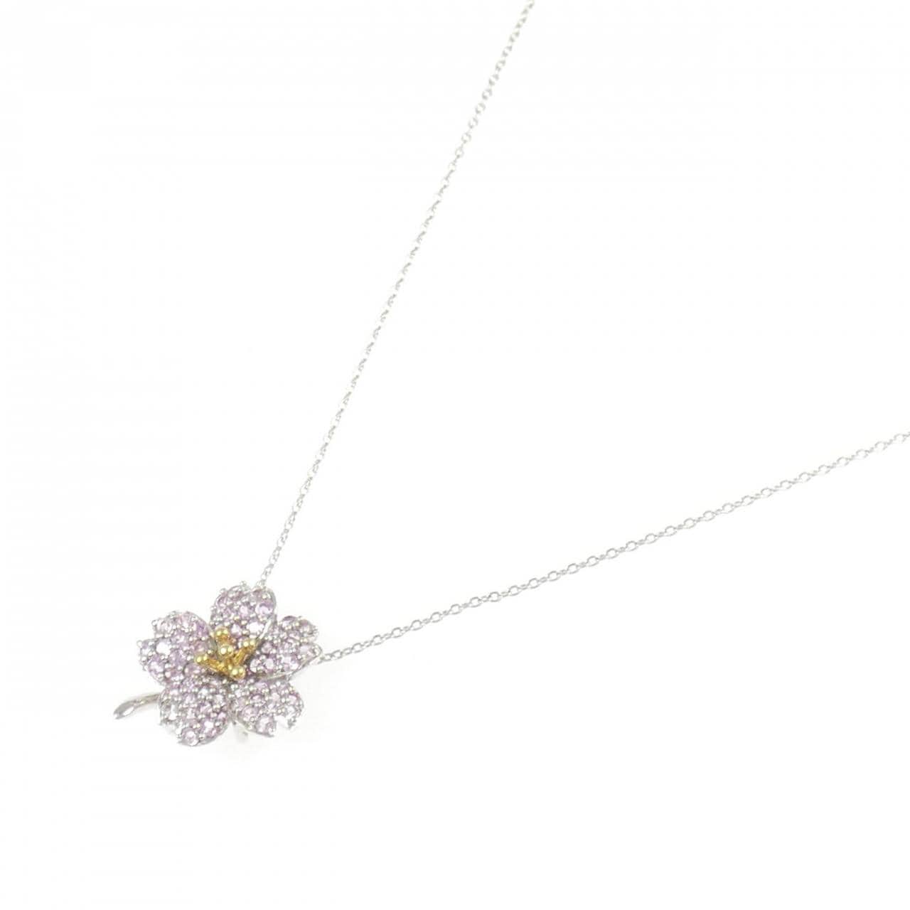 K18WG/K18YG フラワー サファイヤ ネックレス 0.60CT