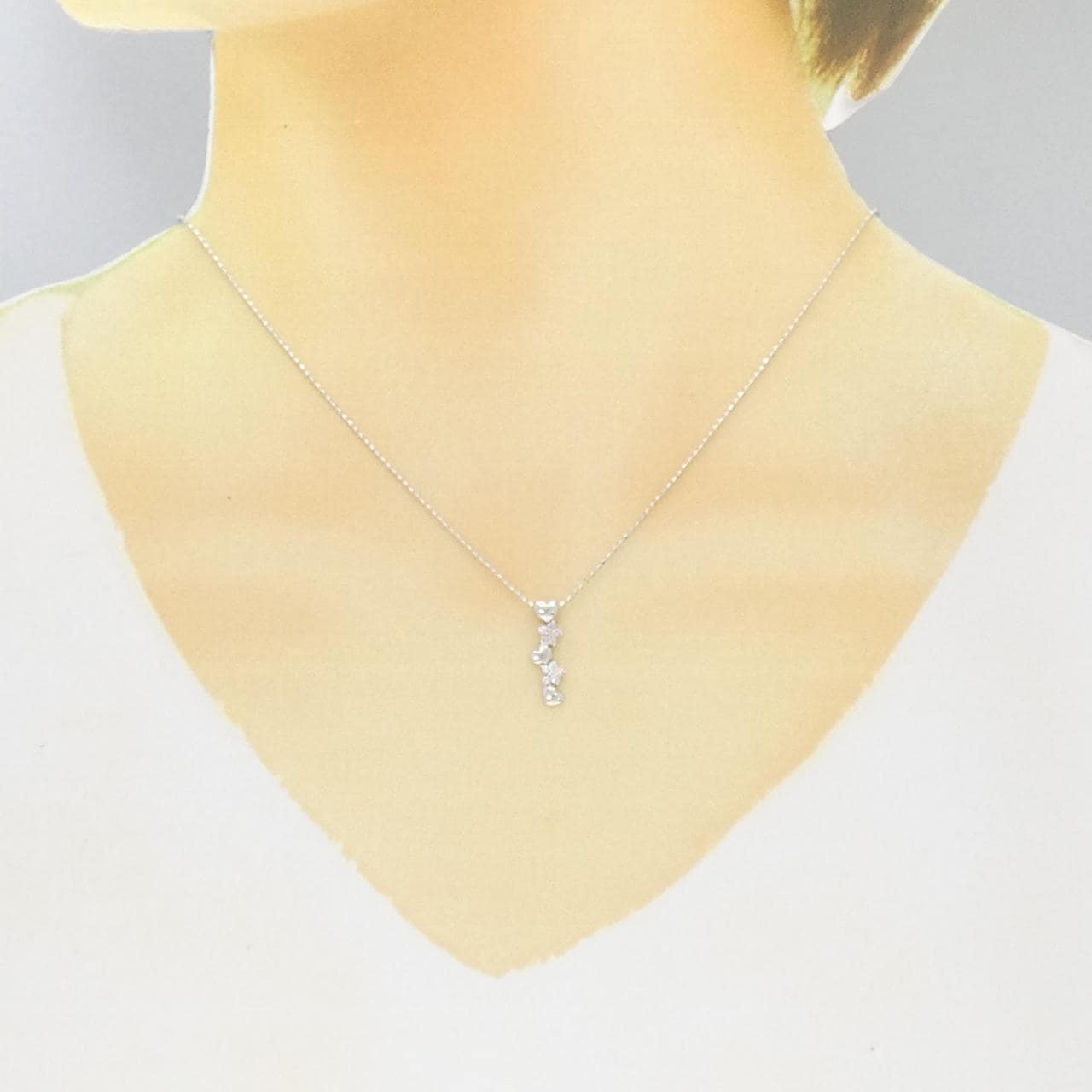 K10WG Flower x Heart Diamond Necklace 0.11CT