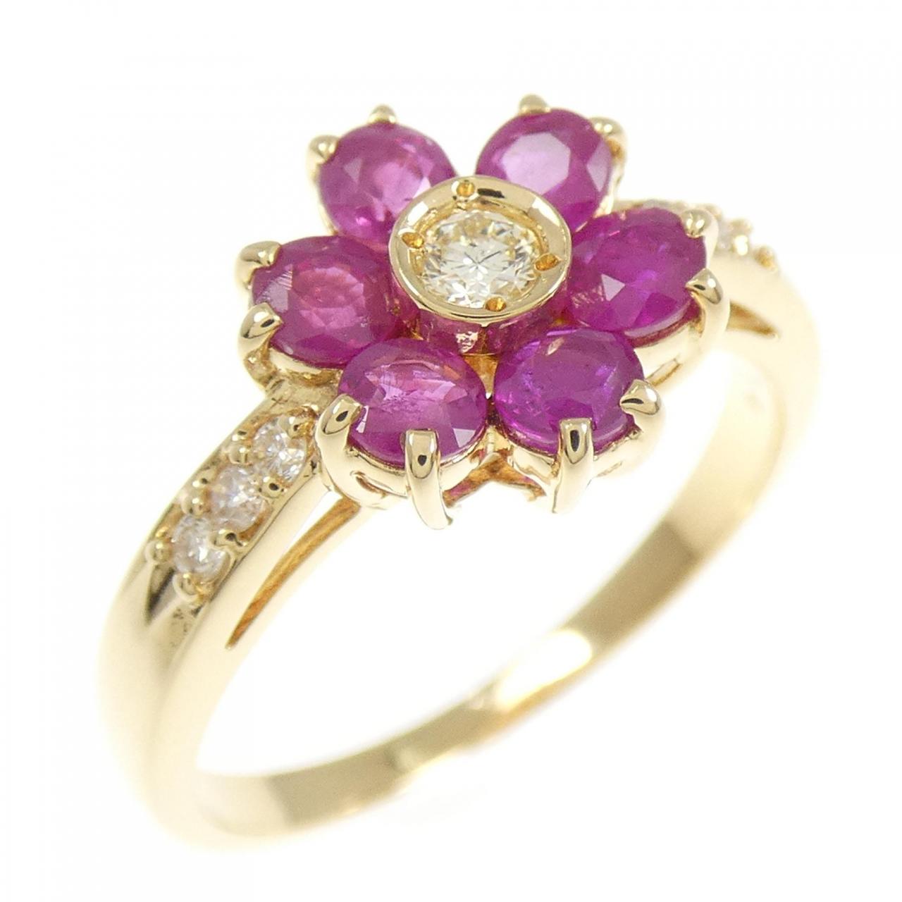 K18YG フラワー ルビー リング 1.00CT