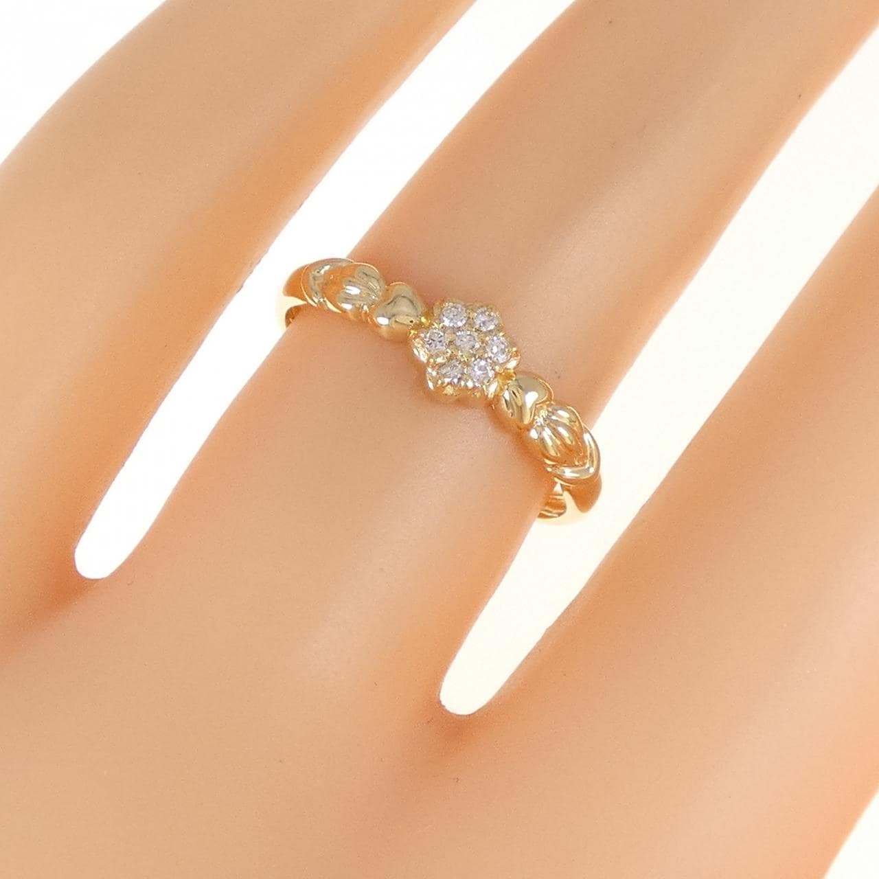 K18YG フラワー ダイヤモンド リング 0.05CT