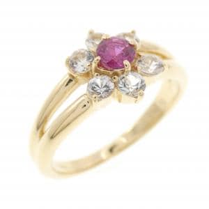 K18YG フラワー ルビー リング 0.17CT