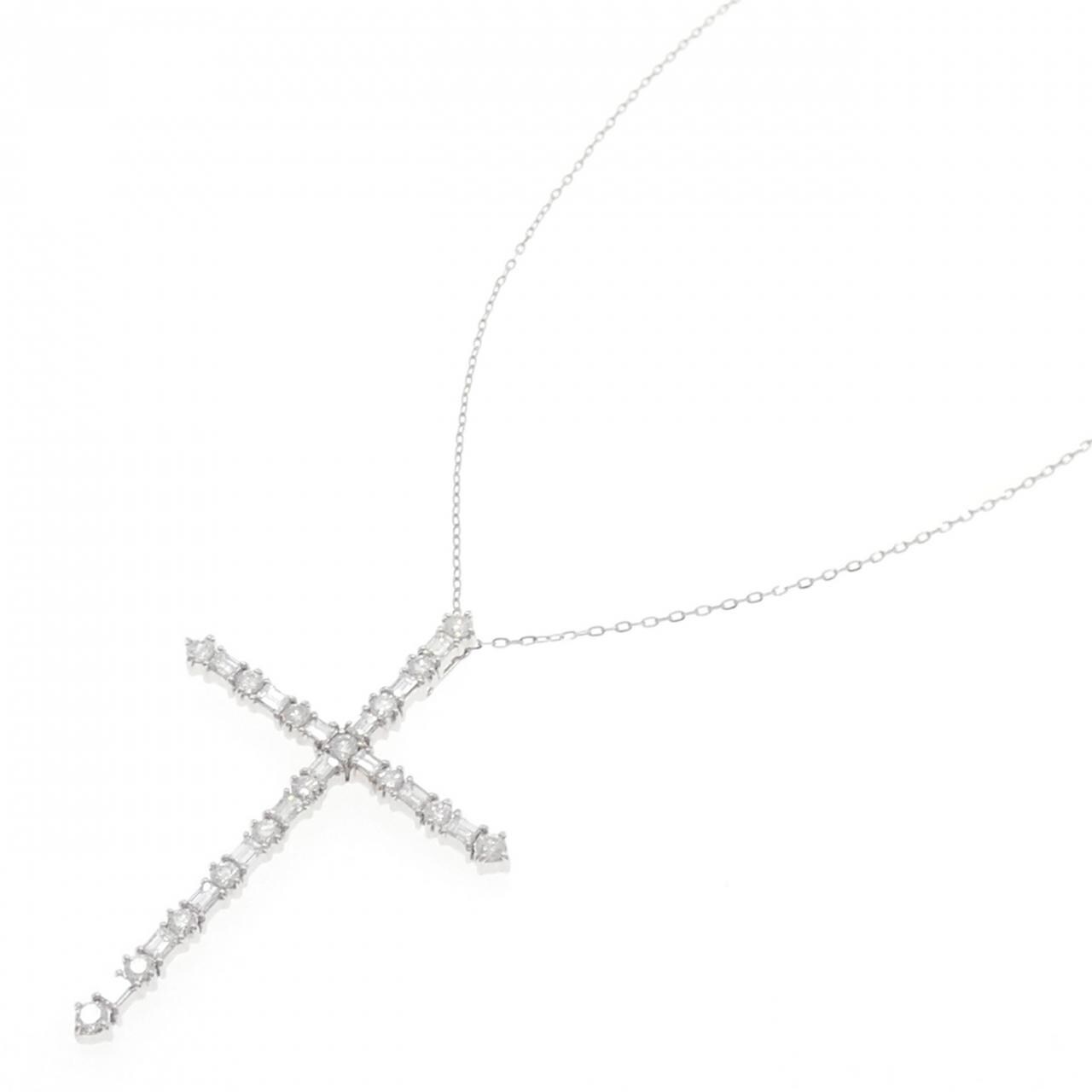 K18WG/PT850 クロス ダイヤモンド ネックレス 2.54CT