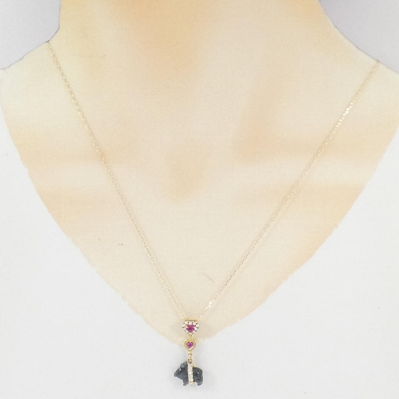 K18YG ハート×ピッグ カラーストーン ネックレス