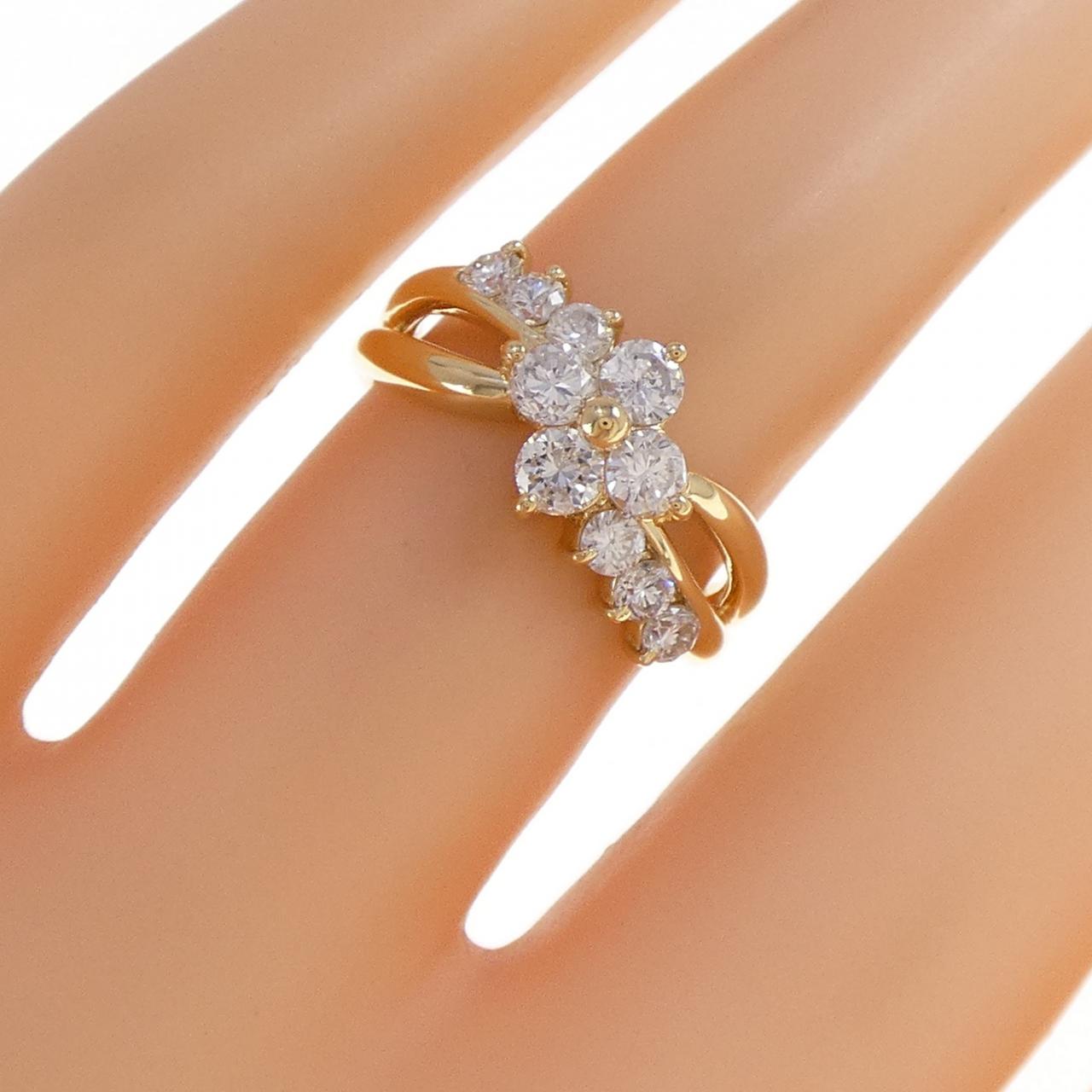 K18YG フラワー ダイヤモンド リング 0.75CT