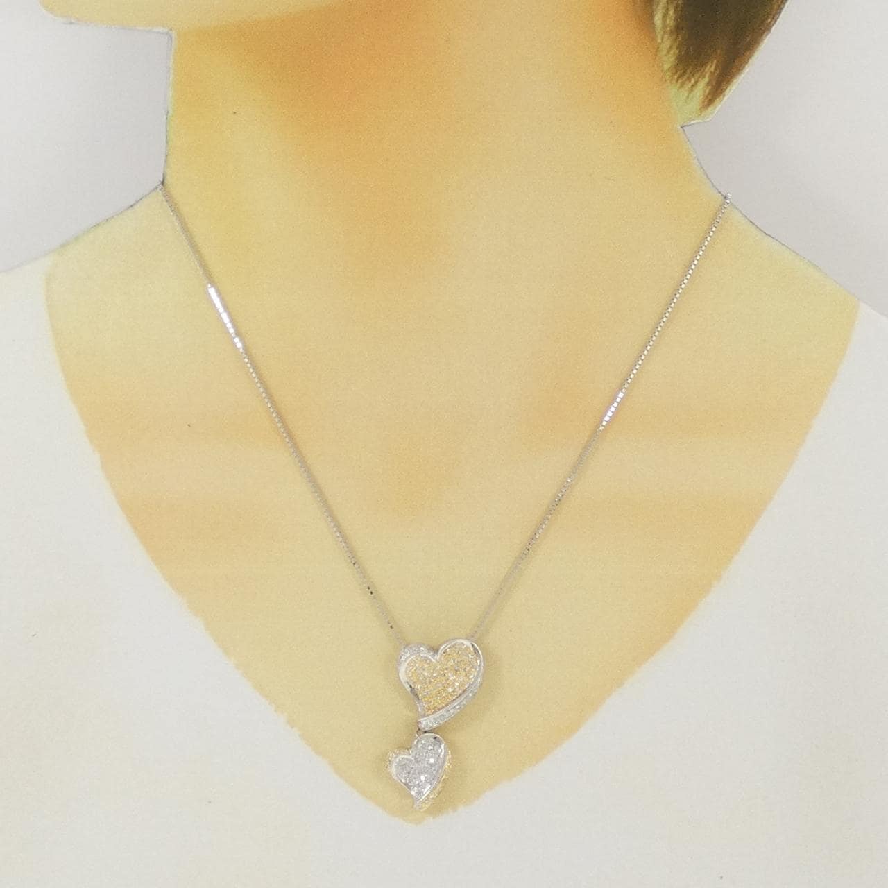 K18WG/K18YG ハート パヴェダイヤモンド ネックレス 1.00CT