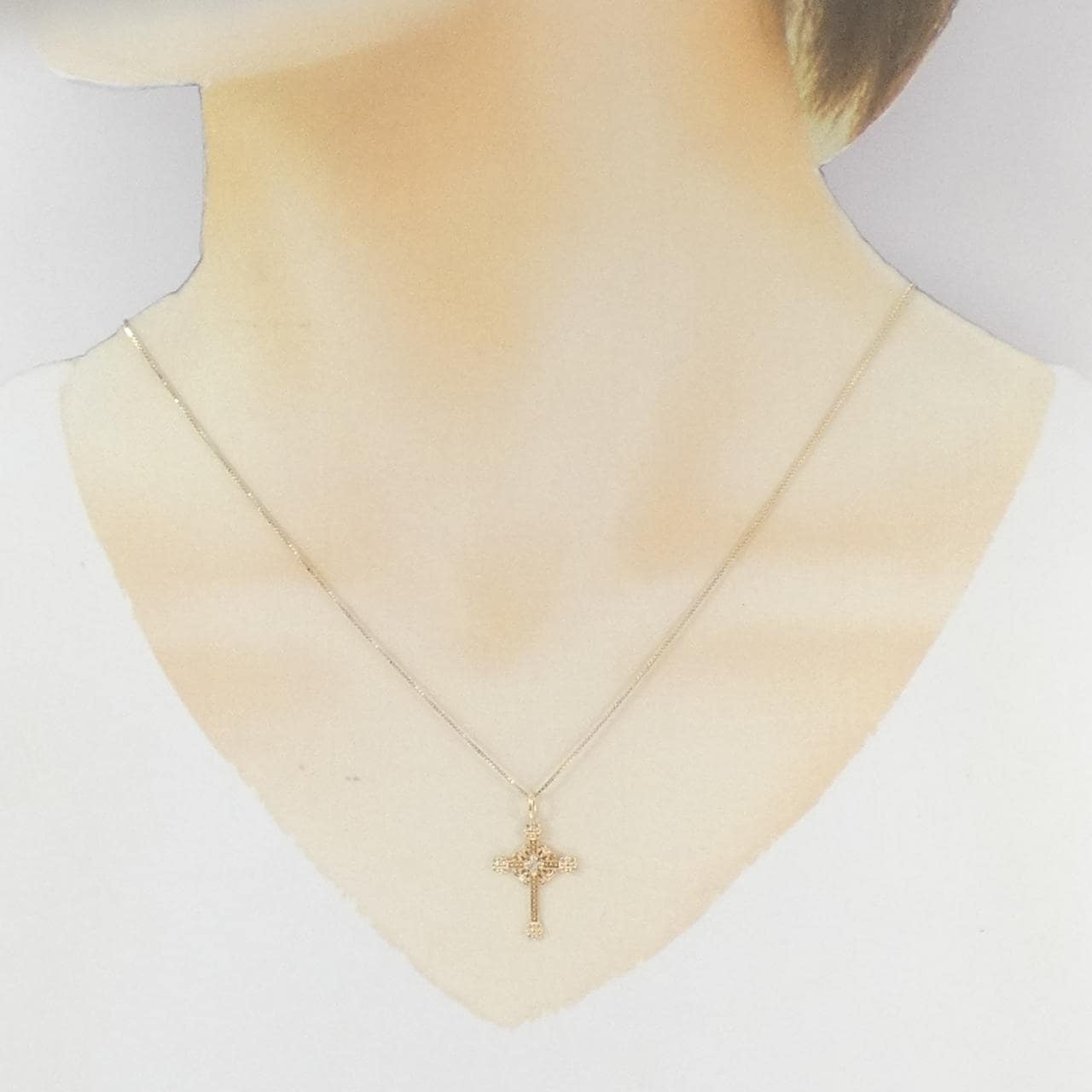 K10YG クロス ダイヤモンド ネックレス 0.01CT