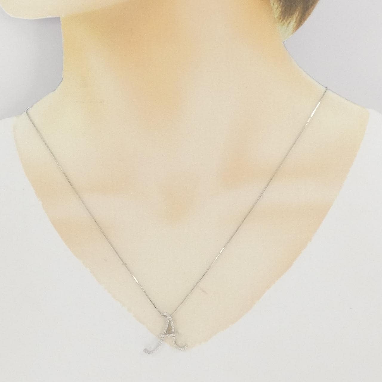 K18WG イニシャルA ダイヤモンド ネックレス 0.21CT