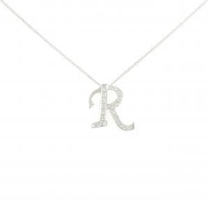 K18WG/750WG イニシャルR ダイヤモンド ネックレス 0.18CT