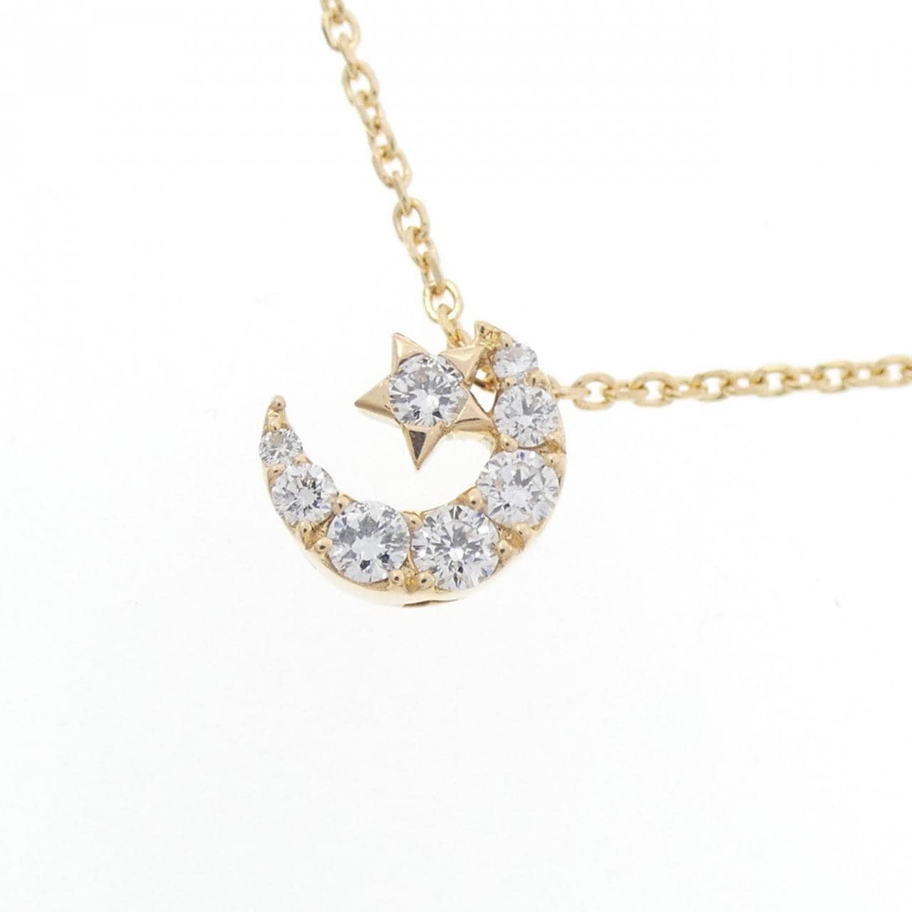 K18YG Moon x Star Diamond Necklace 0.16CT