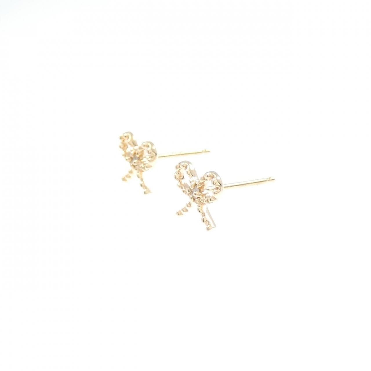 10KYG/K10YG リボン ダイヤモンド ピアス
