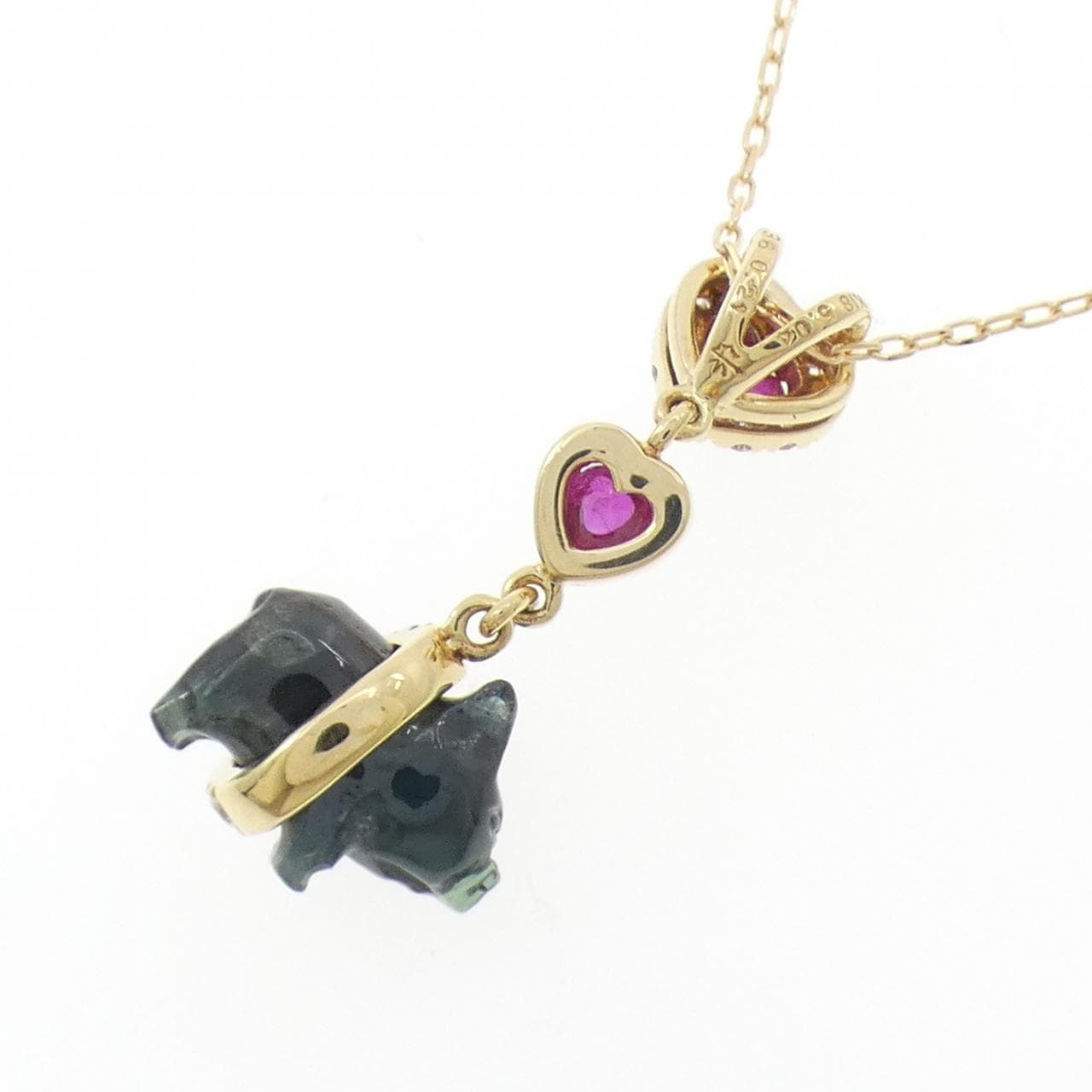K18YG ハート×ピッグ カラーストーン ネックレス