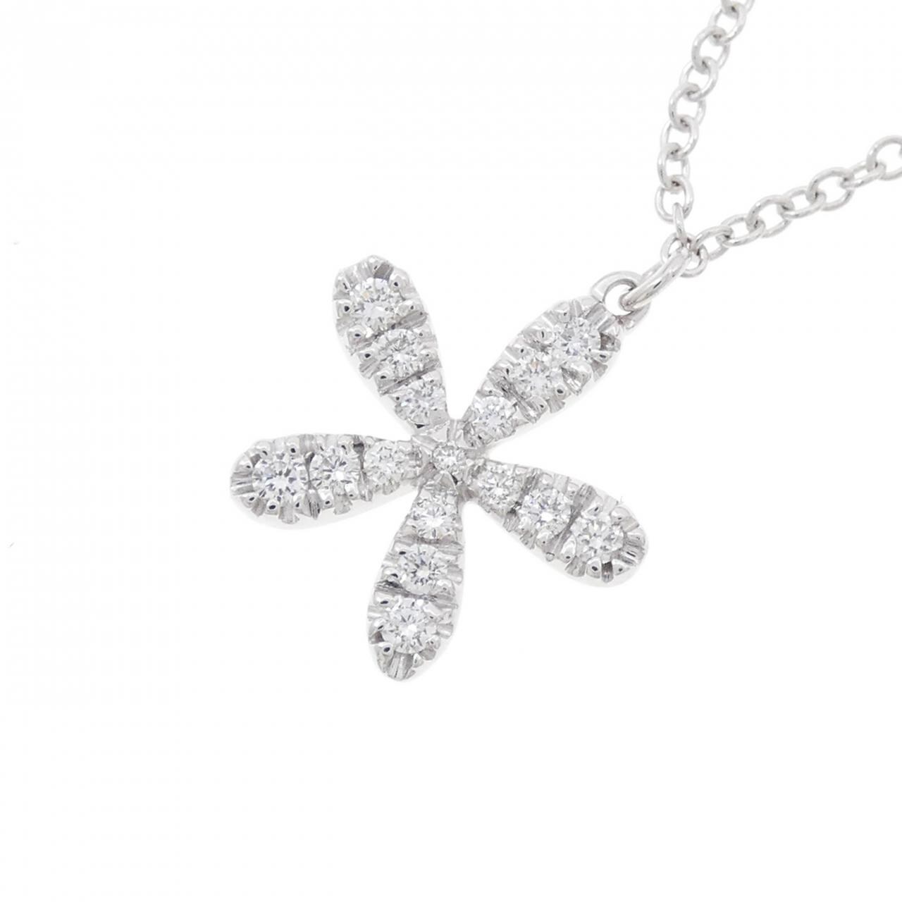 750WG フラワー ダイヤモンド ネックレス 0.27CT