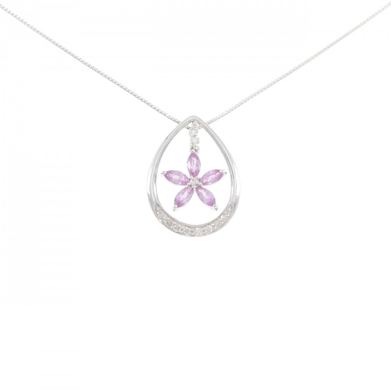 K18WG フラワー サファイヤ ネックレス 0.50CT