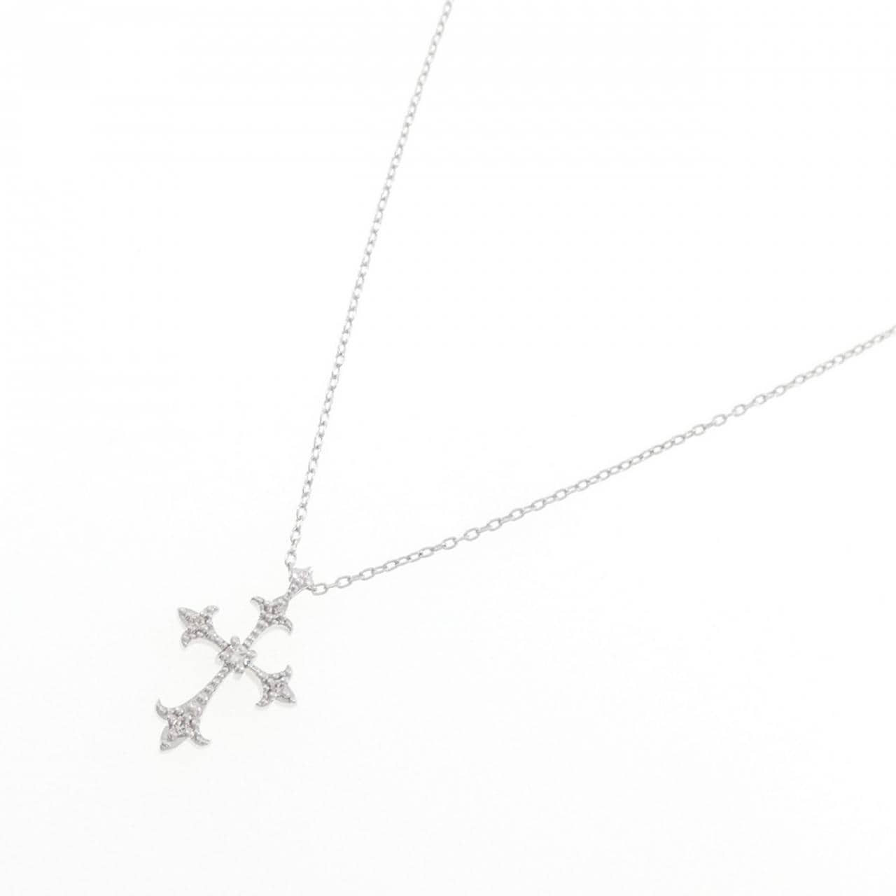 K10WG クロス ダイヤモンド ネックレス 0.04CT