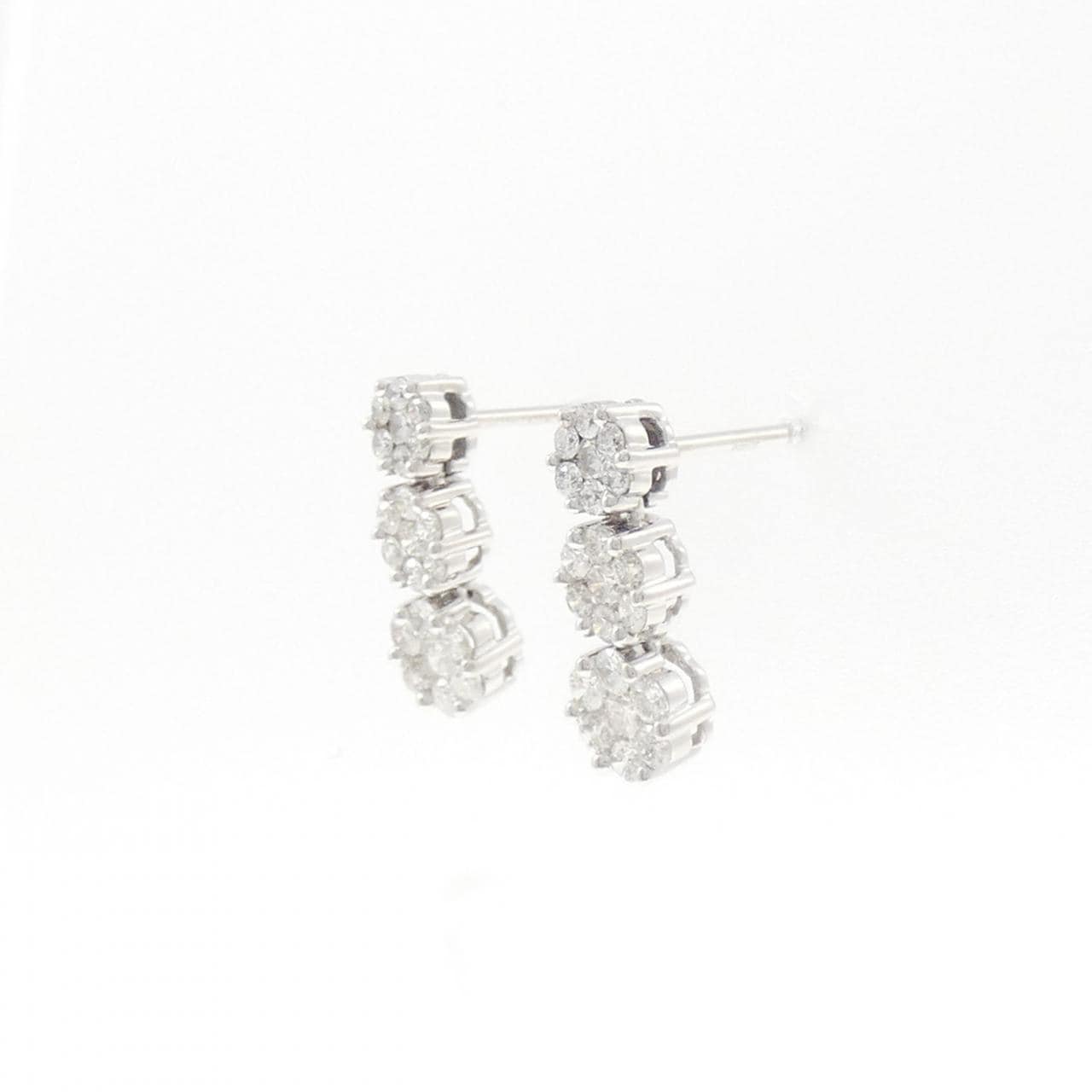 K18WG フラワー ダイヤモンド ピアス 1.00CT