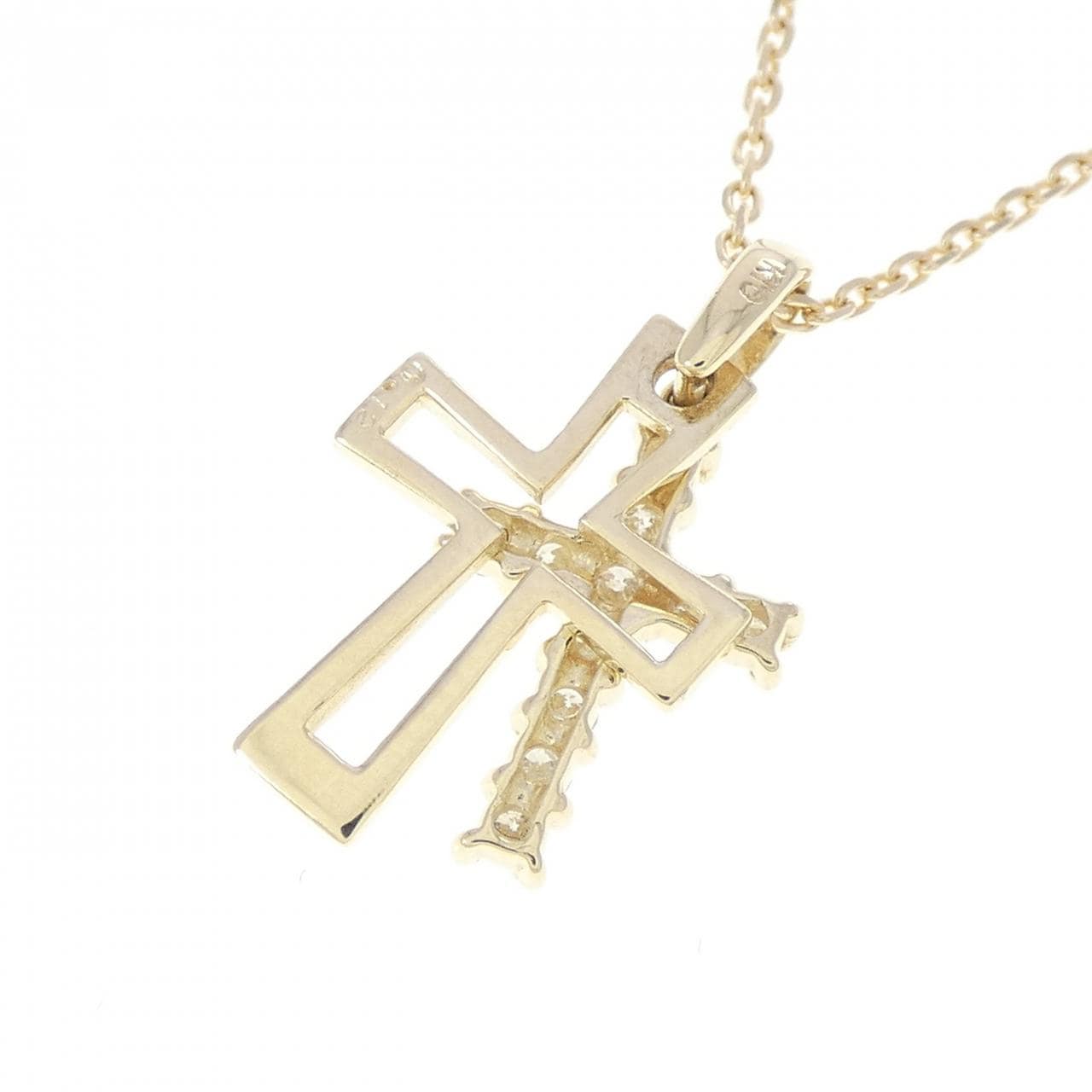 K10YG クロス ダイヤモンド ネックレス 0.12CT