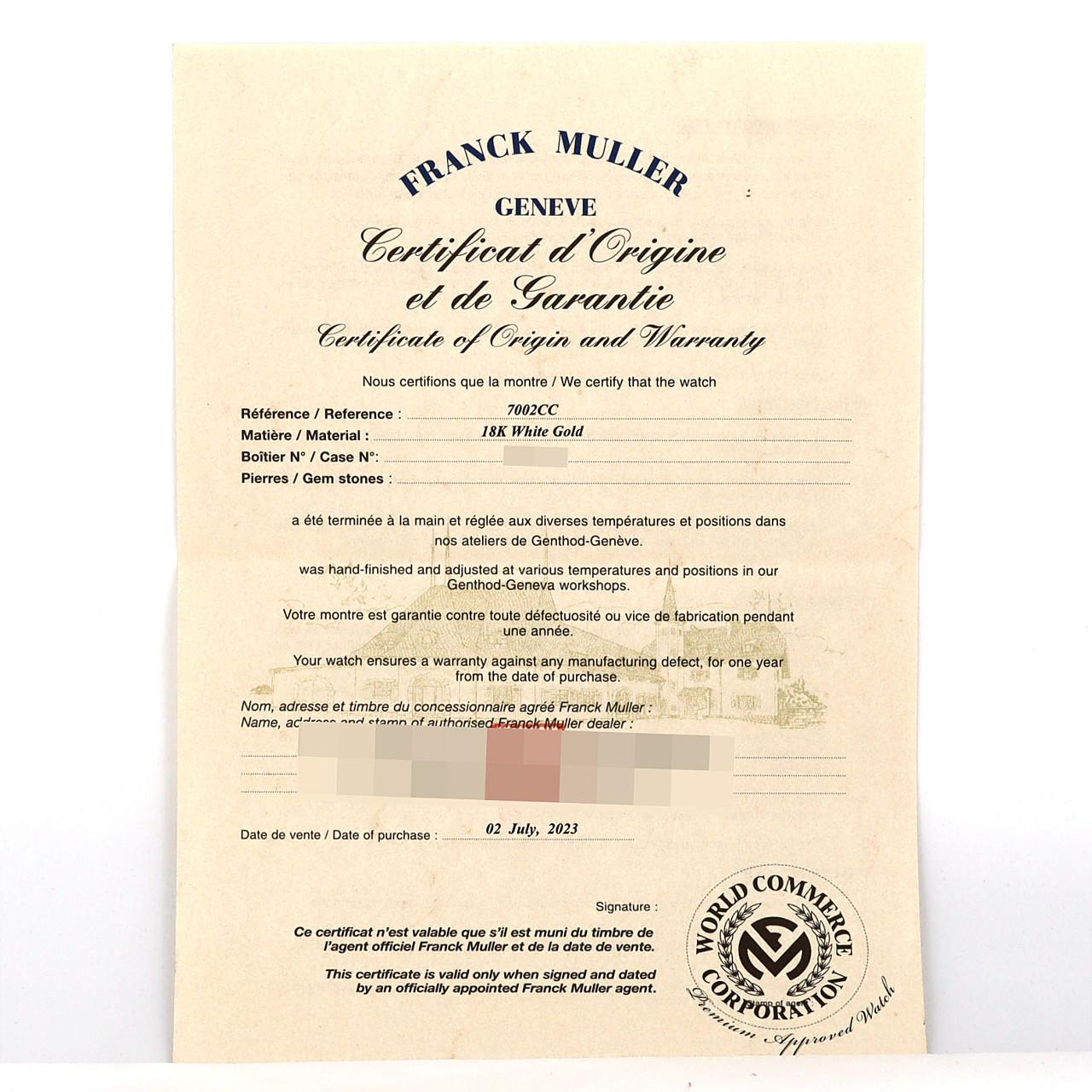 【ノーメンテナンス還元価格】フランクミュラー ラウンドクロノグラフ WG 7002CC WG 自動巻