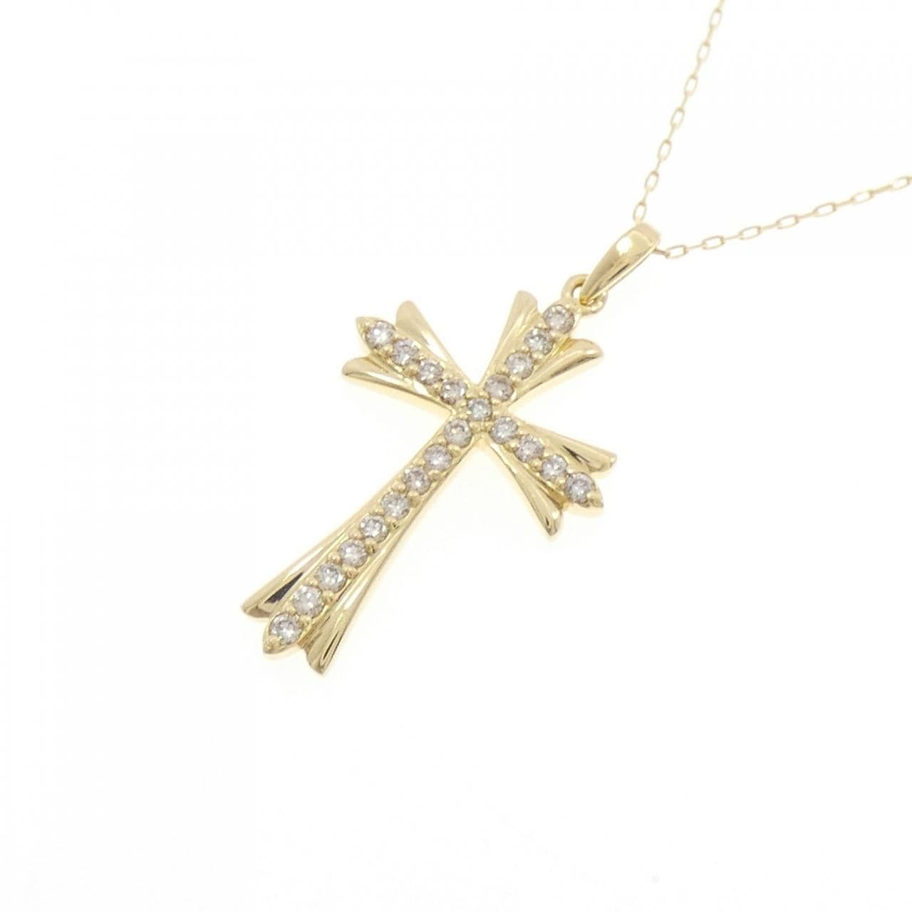 K18YG クロス ダイヤモンド ネックレス 0.22CT