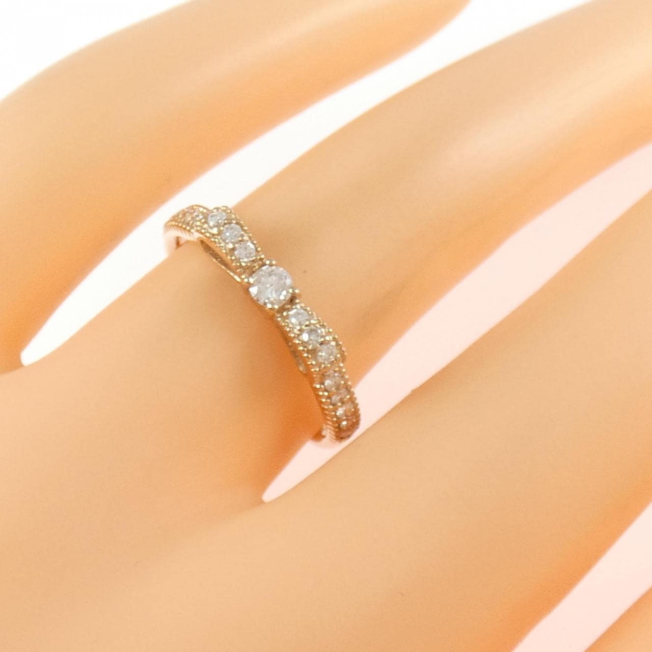 K18PG リボン ダイヤモンド リング 0.22CT