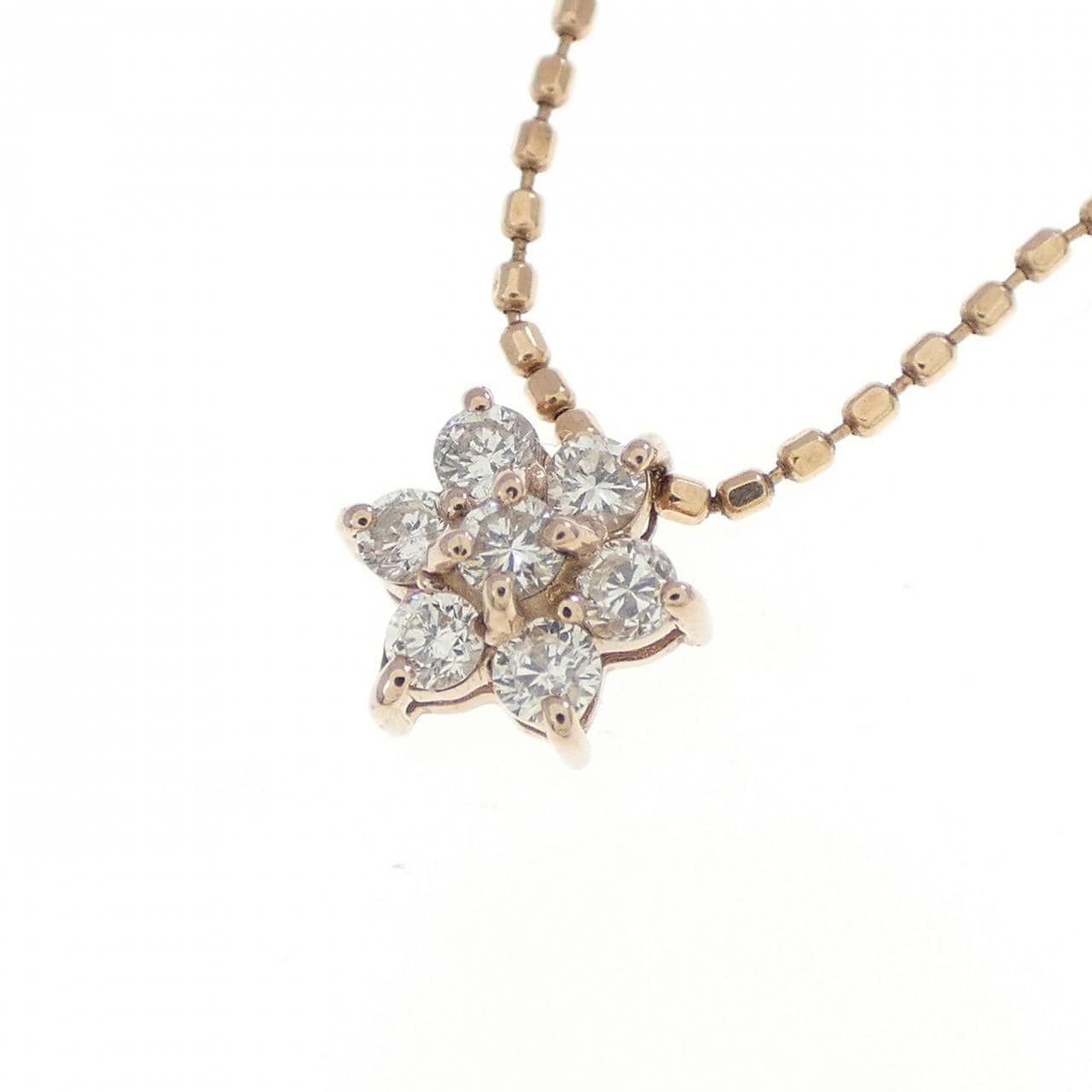 K10PG フラワー ダイヤモンド ネックレス 0.15CT