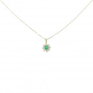 【新品】K18YG フラワー エメラルド ネックレス 0.07CT