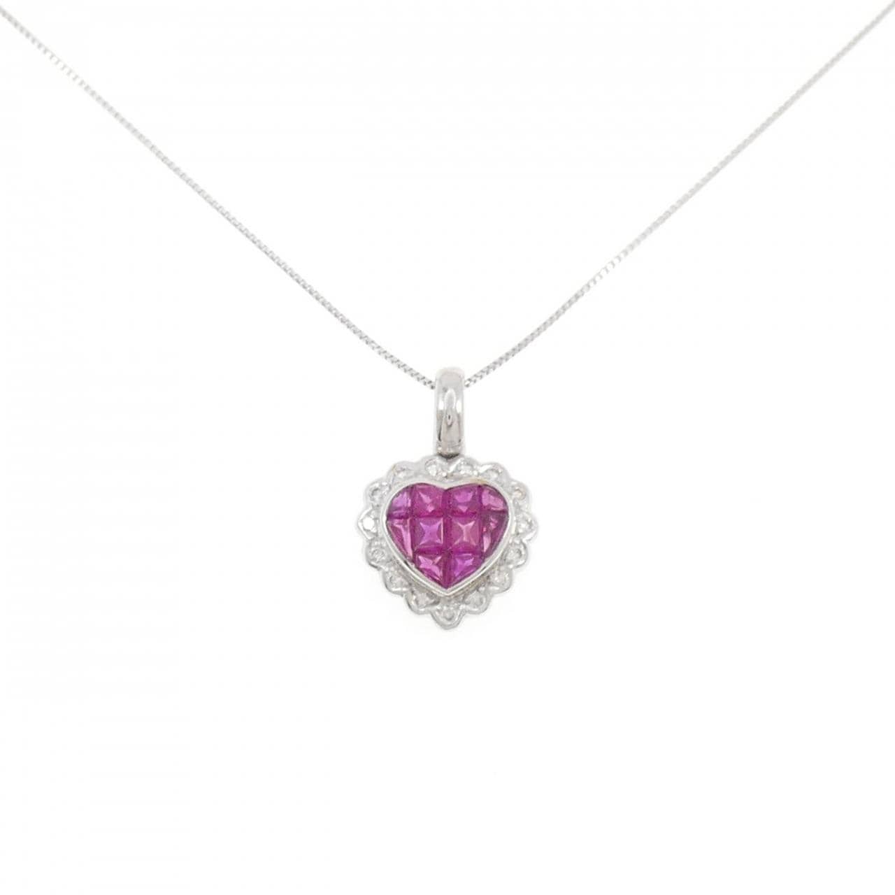 750WG/K18WG ハート ルビー ネックレス 1.4CT