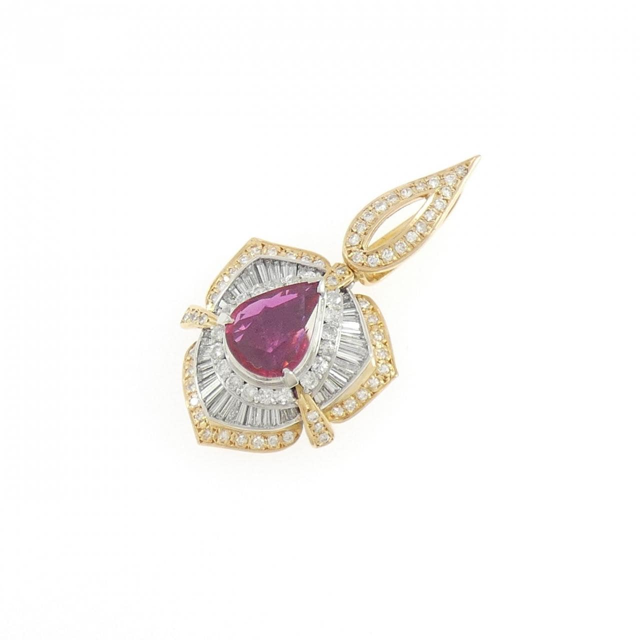 K18YG/PT900 ルビー ペンダント 1.66CT