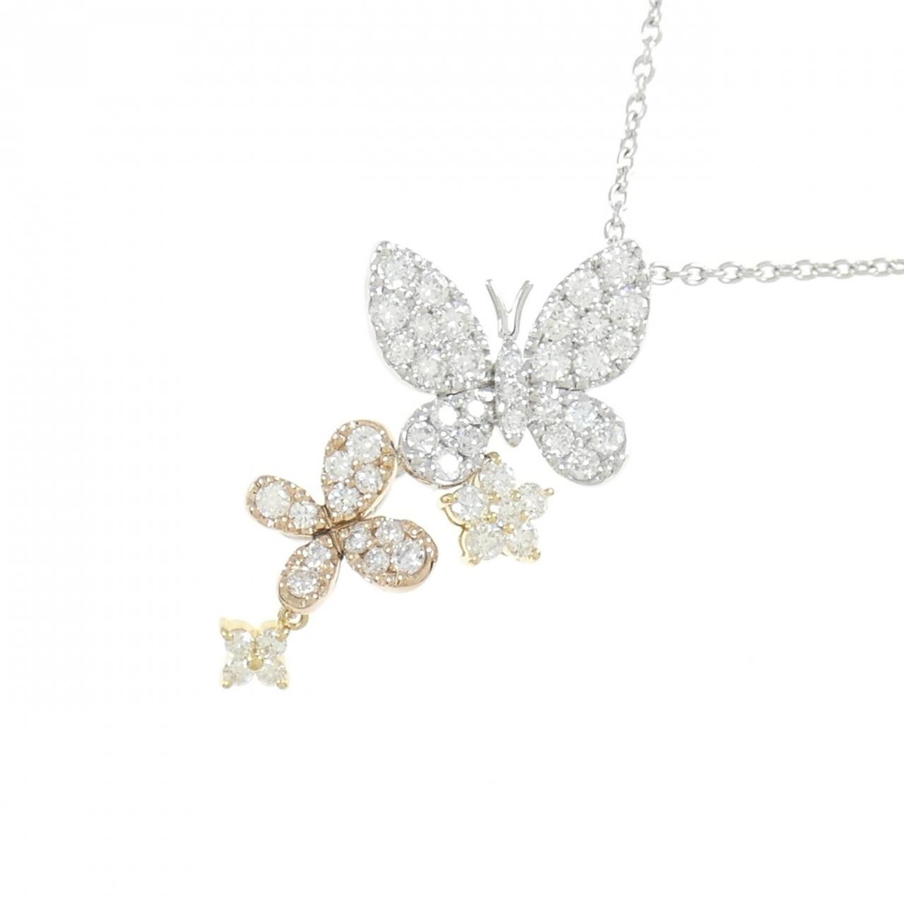 K18WG/K18YG Butterfly x Flower Diamond Necklace 0.93CT