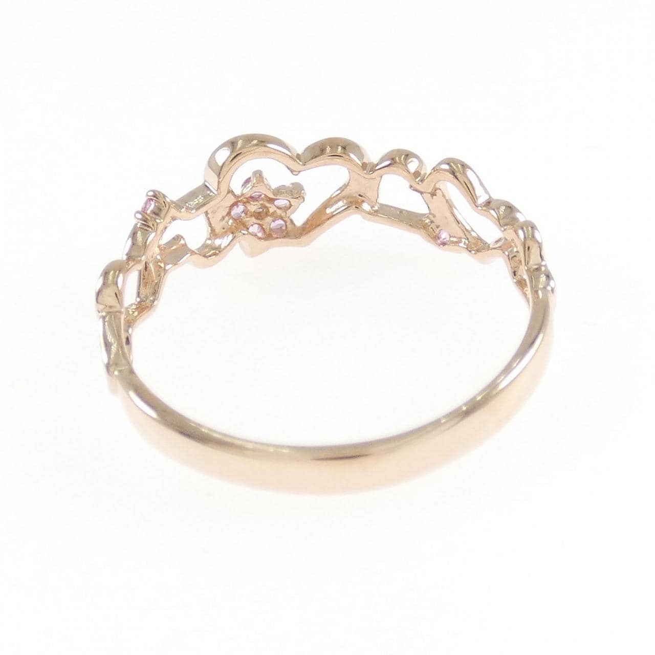 K10PG ハート×フラワー サファイヤ リング