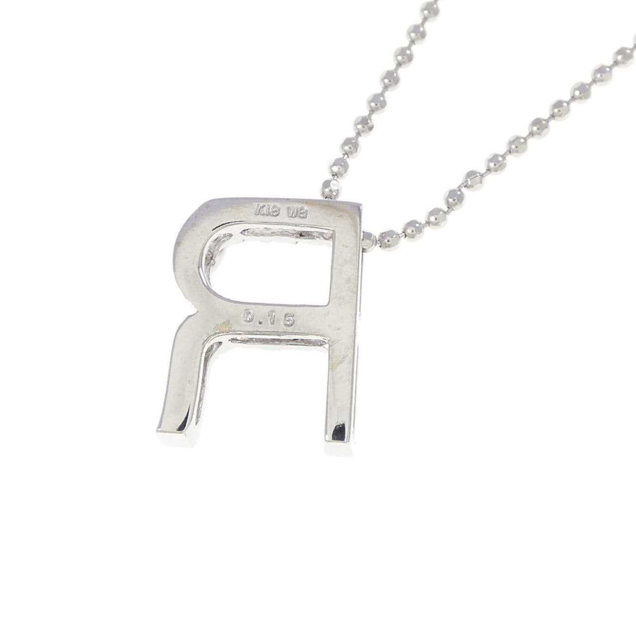 K18WG イニシャルR ダイヤモンド ネックレス 0.15CT