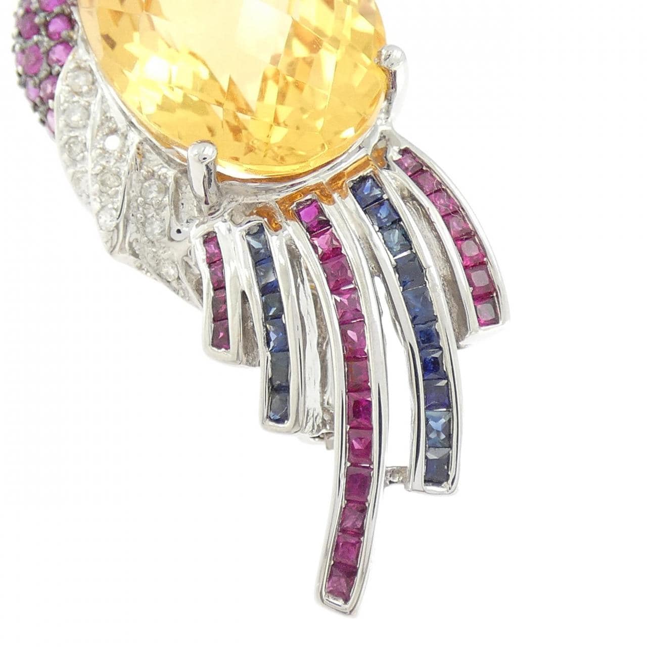 K18WG/K18BG シトリン ブローチ 13.00CT