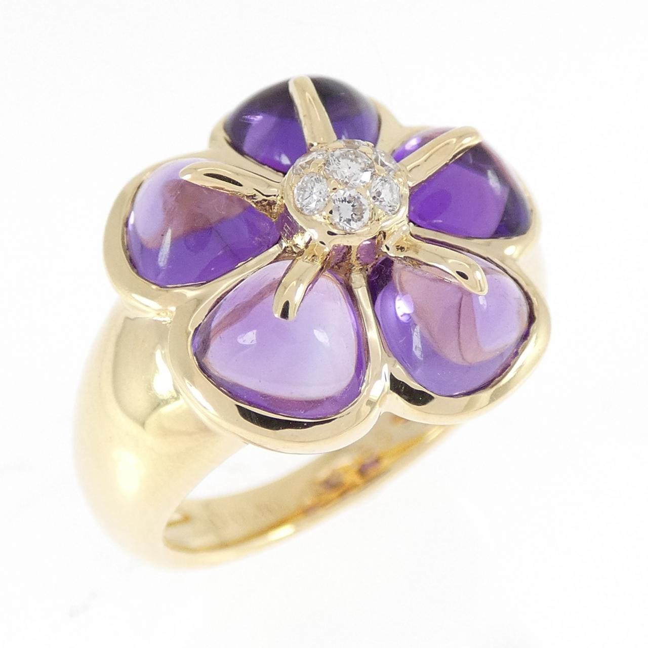 K18YG フラワー アメジスト リング 4.65CT