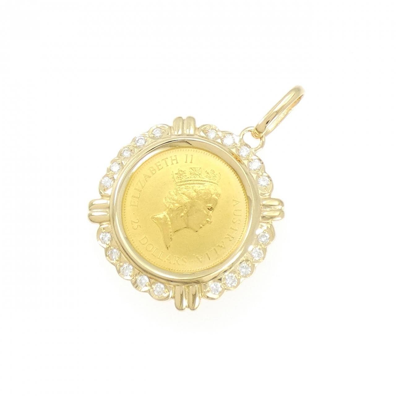K18YG(枠) ダイヤモンド コイン ペンダント 0.4CT