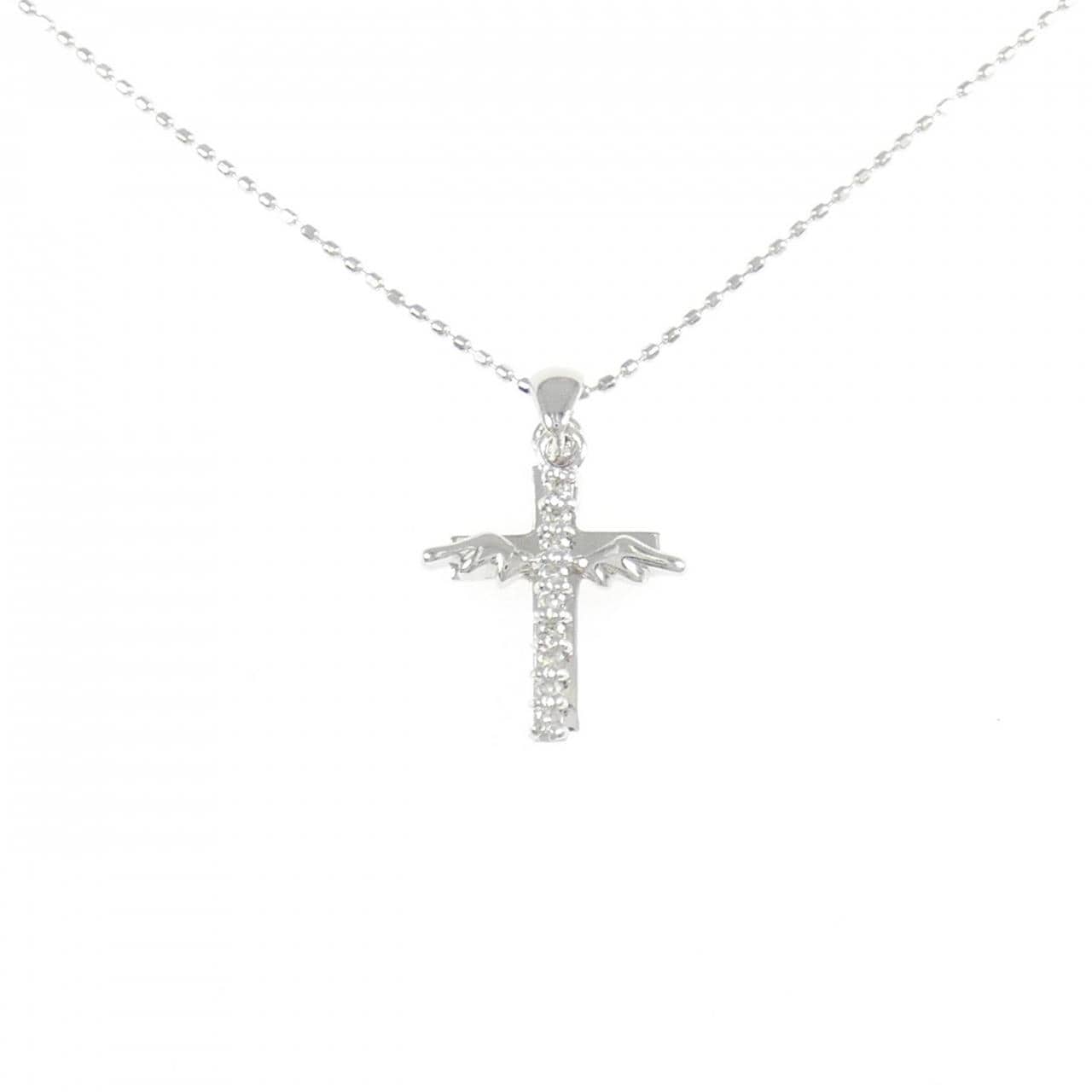 K18WG クロス×ウイング ダイヤモンド ネックレス 0.09CT