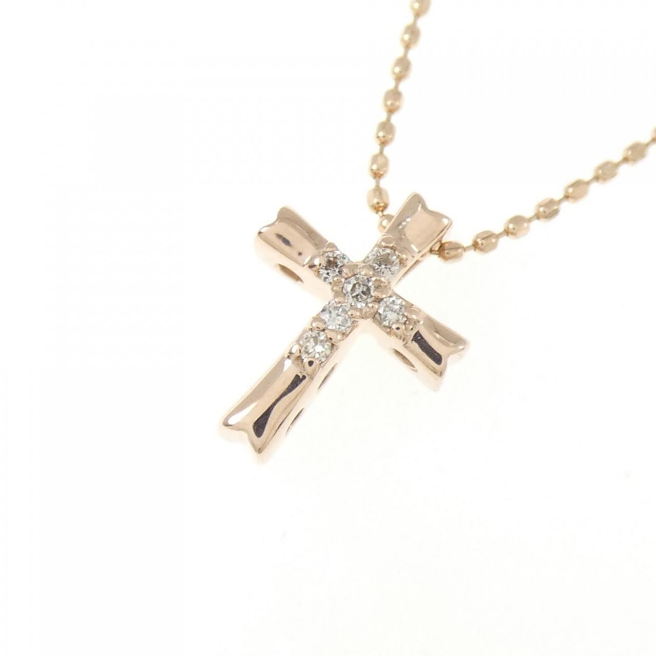 K10PG クロス ダイヤモンド ネックレス 0.04CT