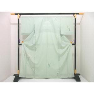 単衣　駒絽訪問着　友禅銀彩加工