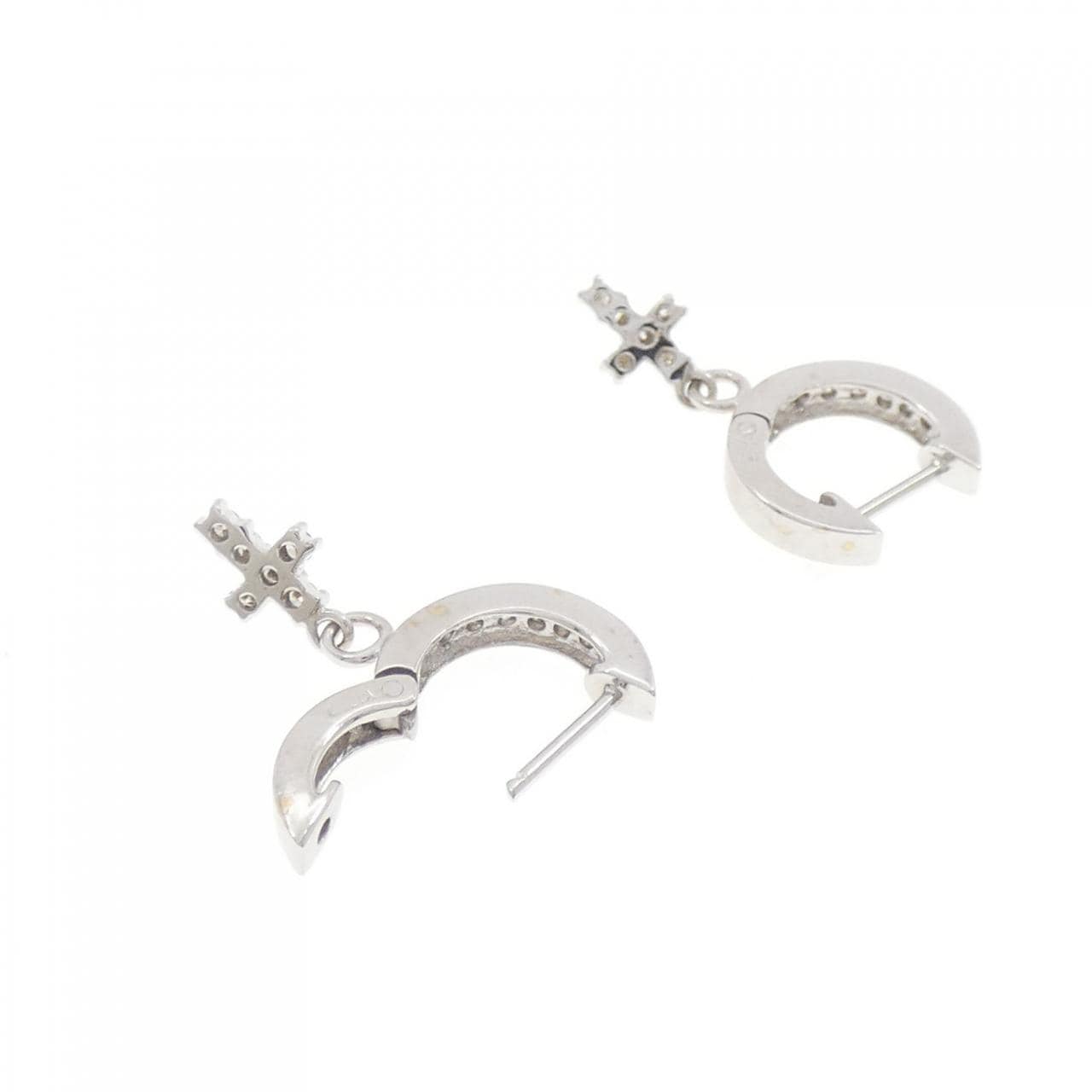 K18WG クロス ダイヤモンド ピアス 0.26CT