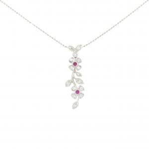 PT900/PT850 フラワー ルビー ネックレス 0.05CT
