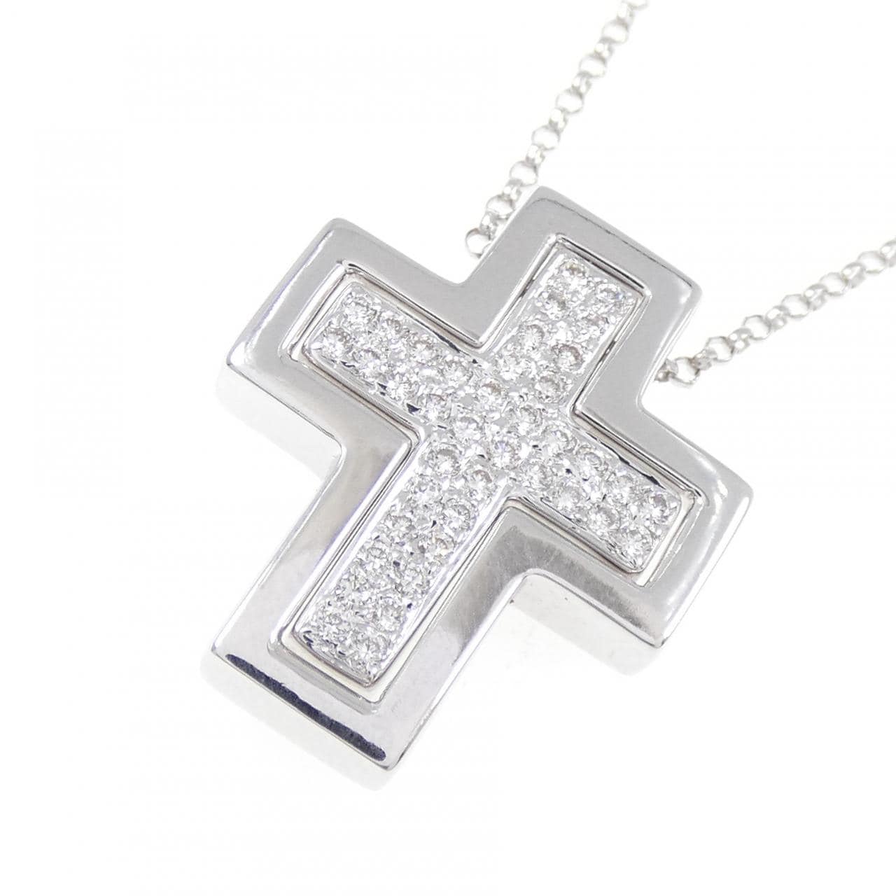 K18WG/750WG クロス ダイヤモンド ネックレス 0.26CT