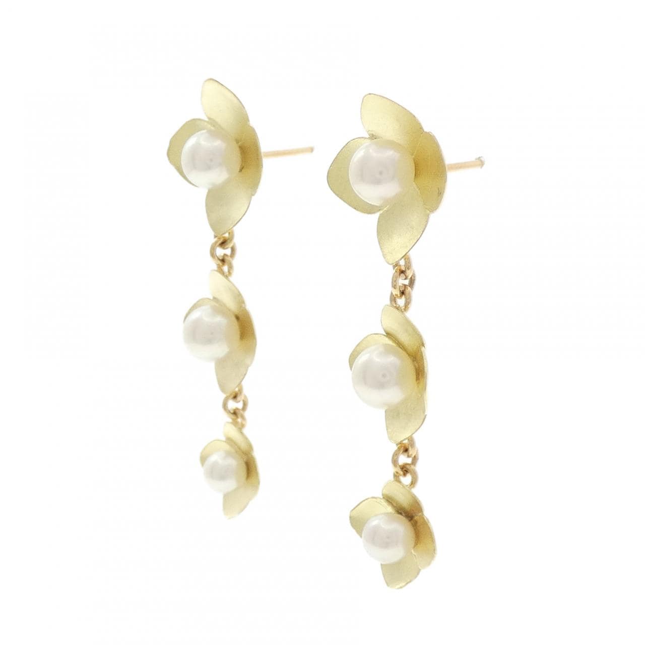 K18YG フラワー アコヤパール ピアス